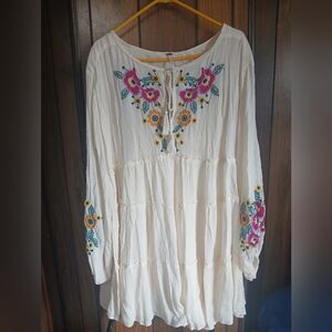 Rare Free People Embroidered Cream Boho Dress